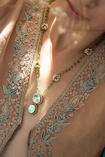 Gold Plated Kundan Polki & Mint Onyx Necklace