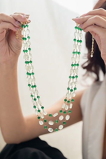 Gold Plated Mint Natural Stone & Onyx Layered Necklace