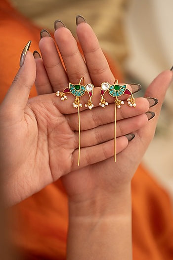 Gold Plated Multi-Colored Kundan Polki & Pearl Braid Pins (Set Of 2)