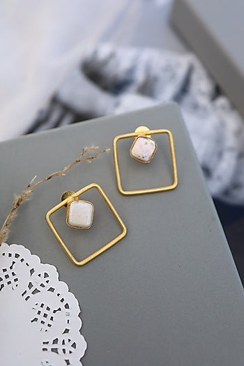 Gold Plated Natural Stone Stud Earrings