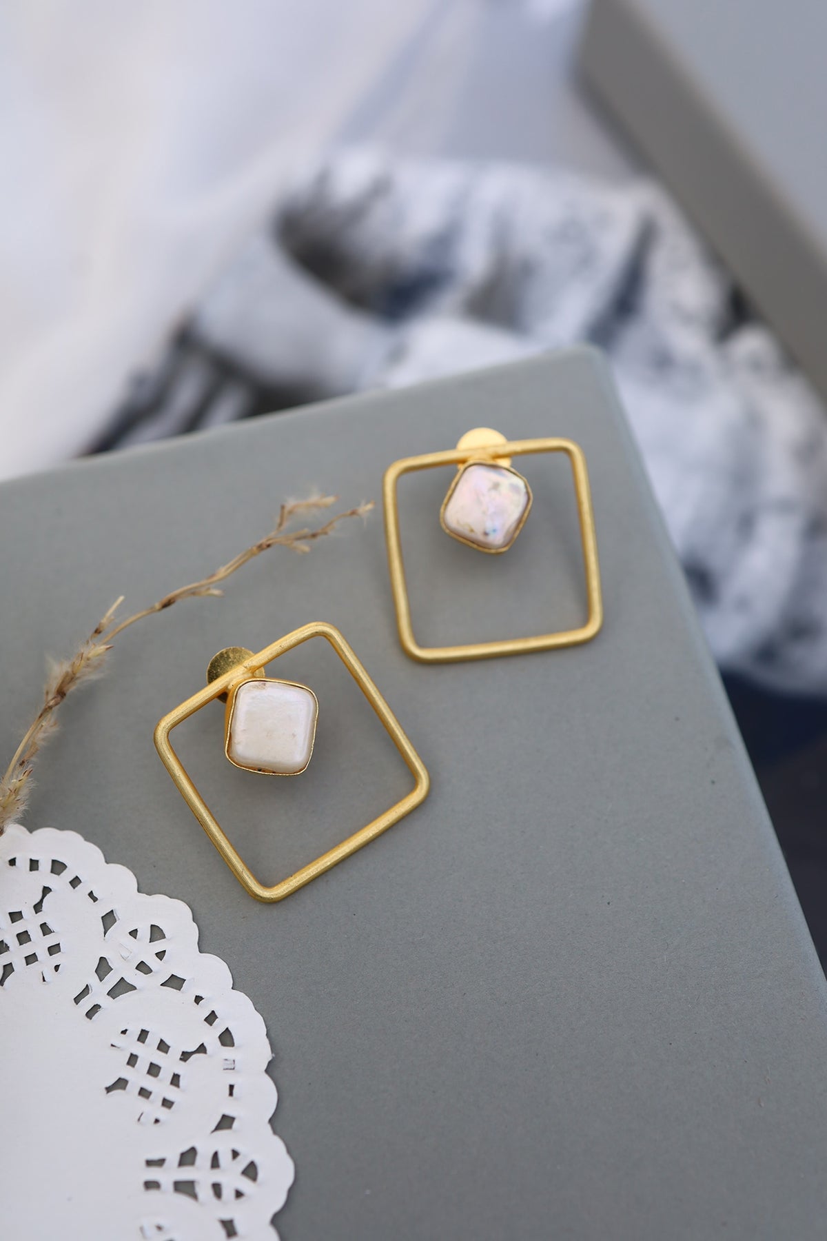 Gold Plated Natural Stone Stud Earrings