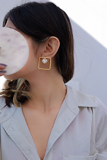 Gold Plated Natural Stone Stud Earrings