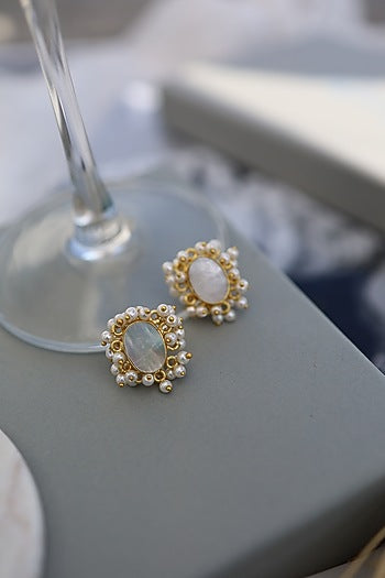Gold Plated Mother Of Pearl Stud Earrings