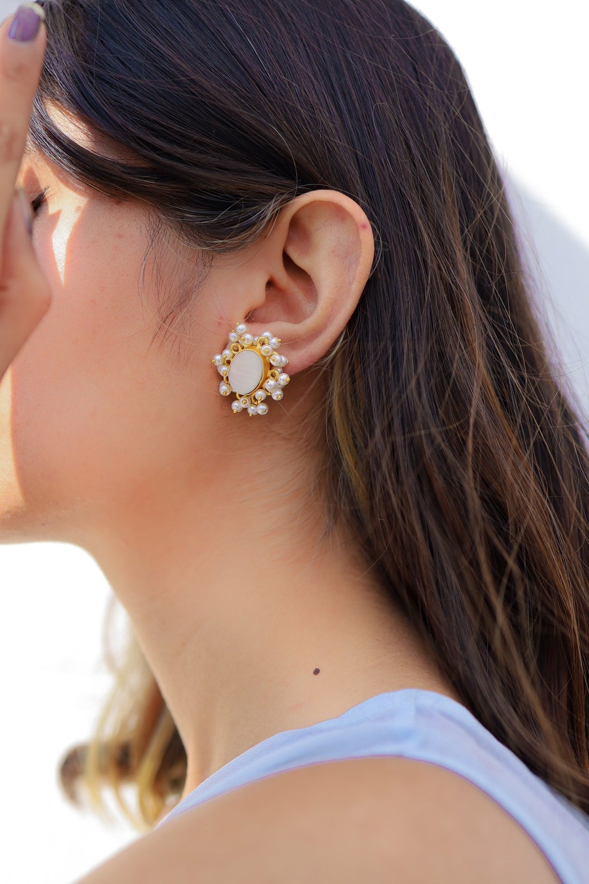 Gold Plated Mother Of Pearl Stud Earrings