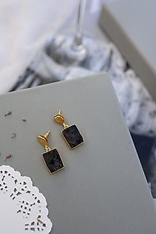 Gold Plated Black Onyx Dangler Earrings