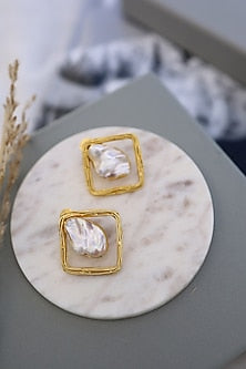 Gold Plated Baroque Pearl Stud Earrings