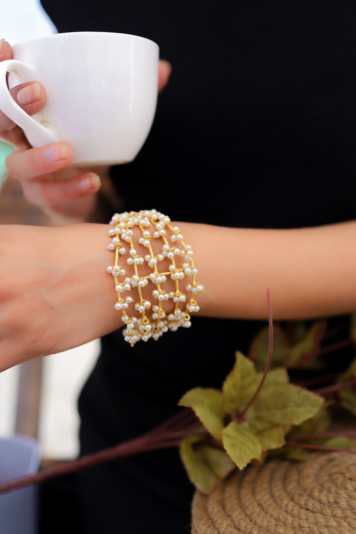 Gold Finish Pearl Bracelet