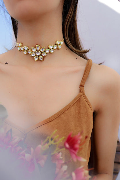 Gold Finish Kundan Polki Choker Necklace
