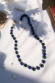 Gold Finish Blue Beaded Necklace