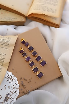 Gold Finish Purple Natural Stone Dangler Earrings