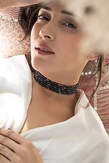 Gold Plated Grey Onyx Choker Necklace