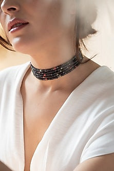 Gold Plated Grey Onyx Choker Necklace