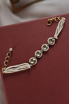 Gold Plated Pearl & Kundan Polki Adjustable Bracelet