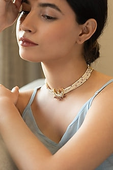 Gold Plated Kundan Polki & Pink Onyx Necklace