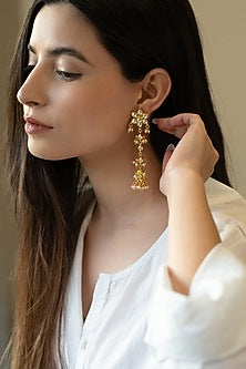 Gold Plated Kundan Polki & Pearl Dangler Earrings