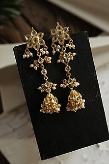Gold Plated Kundan Polki & Pearl Dangler Earrings