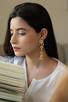 Gold Plated Kundan Polki & Pearl Dangler Earrings