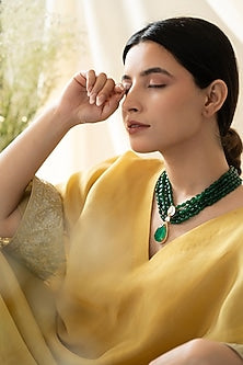 Gold Plated Kundan Polki & Emerald Green Stone Necklace