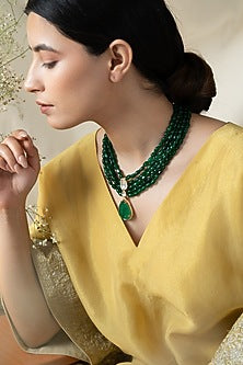 Gold Plated Kundan Polki & Emerald Green Stone Necklace