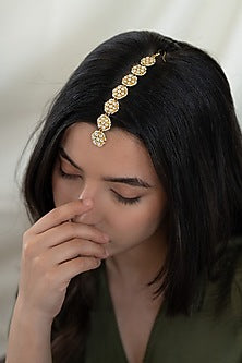 Gold Plated Floral Kundan Polki & Seed Pearl Maagntikka