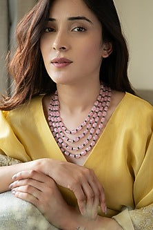 Gold Plated Green Onyx & Rose Quartz Layered Necklace