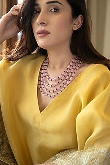 Gold Plated Green Onyx & Rose Quartz Layered Necklace