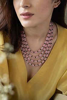 Gold Plated Green Onyx & Rose Quartz Layered Necklace