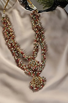 Gold Plated Floral Kundan Polki & Multi-Colored Onyx Layered Necklace
