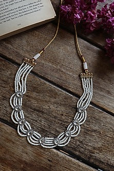 White Rhodium Finish Pearl & Cubic Zirconia Necklace