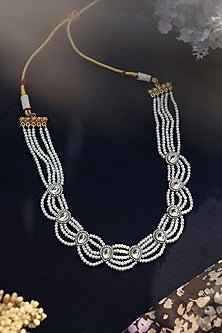 White Rhodium Finish Pearl & Cubic Zirconia Necklace