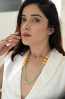 Gold Plated Pearl & Golden Ball Necklace
