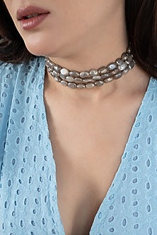 Gold Plated Grey Moon Stone Choker Necklace