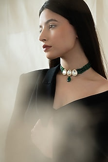 Gold Plated Kundan Polki & Jade Green Stone Choker Necklace