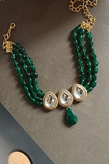 Gold Plated Kundan Polki & Jade Green Stone Choker Necklace