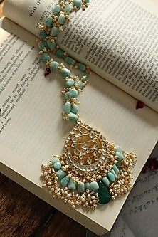 Gold Plated Floral Kundan Polki & Larimar Turquoise Stone Necklace