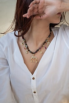 Gold Plated Pearl & Tourmaline Stone Necklace