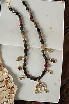 Gold Plated Pearl & Tourmaline Stone Necklace