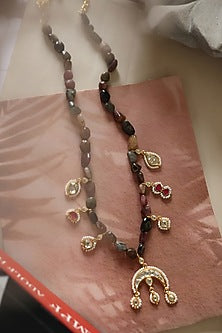 Gold Plated Pearl & Tourmaline Stone Necklace