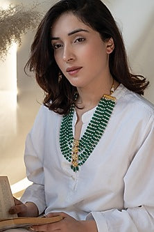 Gold Plated Kundan Polki & Pearl Layered Necklace