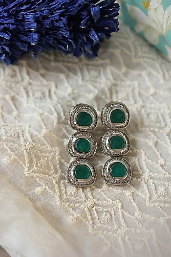 Black Rhodium Finish Kundan Polki & Cubic Zirconia Dangler Earrings