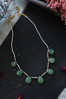 Gold Plated Mint Green Fluorite Stone & Shell Pearl Necklace