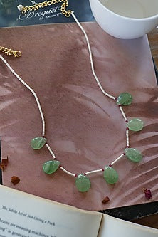 Gold Plated Mint Green Fluorite Stone & Shell Pearl Necklace