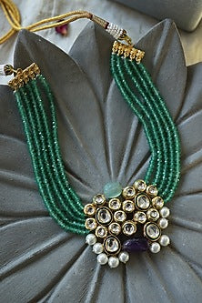 Gold Plated Kundan Polki & Pearl Necklace