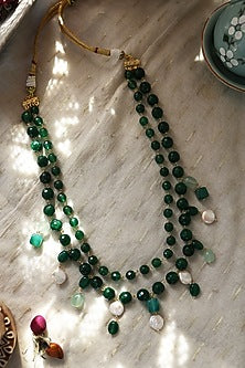 Gold Plated Green Baroque Pearl & Cubic Zirconia Layered Necklace