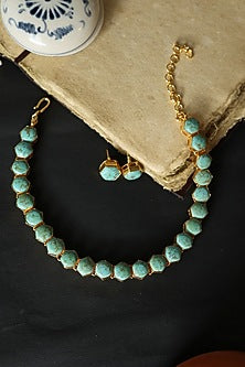 Gold Plated Turquoise Stone Necklace Set