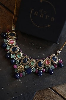 Gold Plated Kundan Polki & Multi-Colored Agate Stone Necklace
