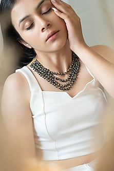 Gold Plated Blue Onyx Layered Necklace