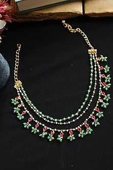 Gold Plated Mint Kundan Polki & Green Onyx Layered Necklace