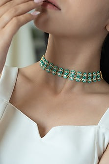 Gold Plated Kundan Polki & Turquoise Beaded Necklace