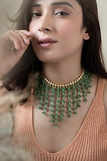 Gold Plated Mint Kundan Polki & Fluorite Stone Necklace